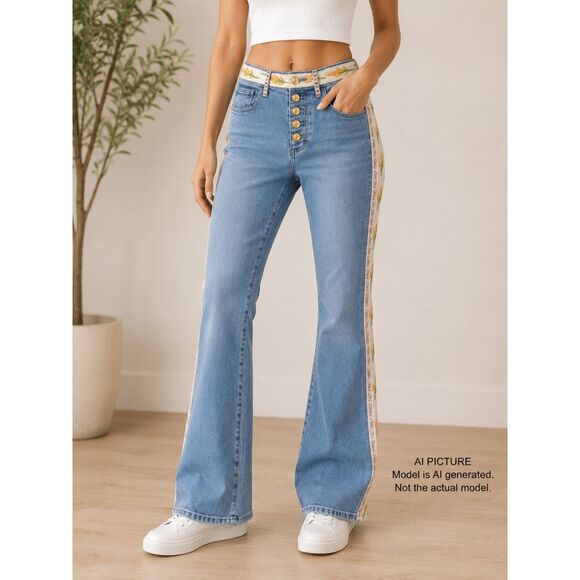 Tory Burch Denim - Tory Burch Amy Embroidered Ribbon Flare Jeans Button Fly Light Wash Size 24 EUC
